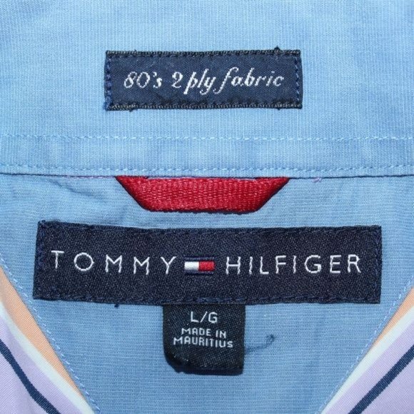 Tommy Hilfiger Large 80's 2 Ply Fabric Multi Color Striped Clubwear Dress Shirt - Picture 7 of 8